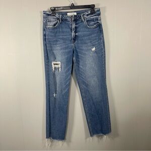 Lovervet By Vervet Stretch Denim Jean High Rise Straight Leg Distressed Crop 30